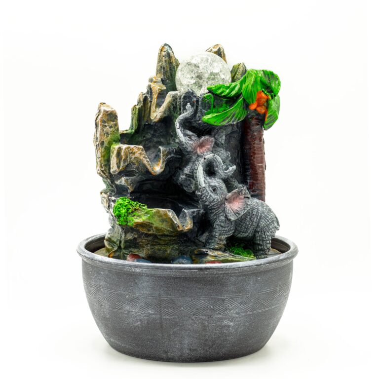 Tabletop-Water-Feature-25cm-Elephants-Palm-Tree