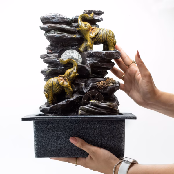 Tabletop Water Feature - 35Cm - Elephants, Crystal Ball &Amp; Water Wheel - Image 2