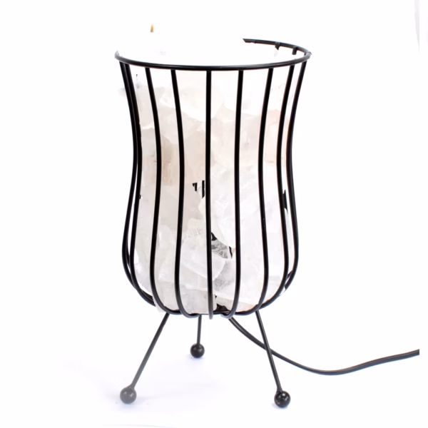 Tall Salt Rock Brazier Lamp, Cable, Bulb, White Salt
