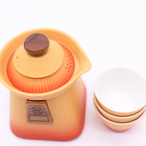 Temple Teapot Set & Three Cups - Orange Earth