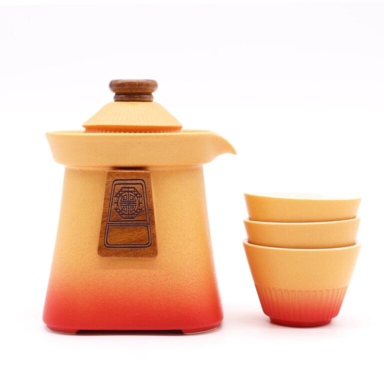 Temple-Teapot-Set-Three-Cups-Orange-Earth