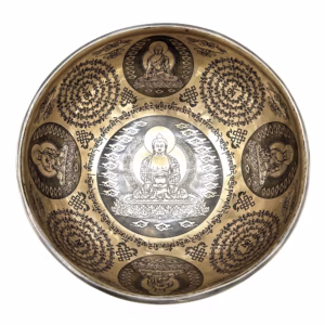 Tibetische Heilschale mit Gravur - 21cm - 5 Buddhas