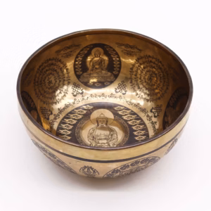 Tibetische Heilschale mit Gravur - 21cm - 5 Buddhas