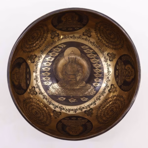 Tibetische Heilschale mit Gravur - 21cm - 5 Buddhas