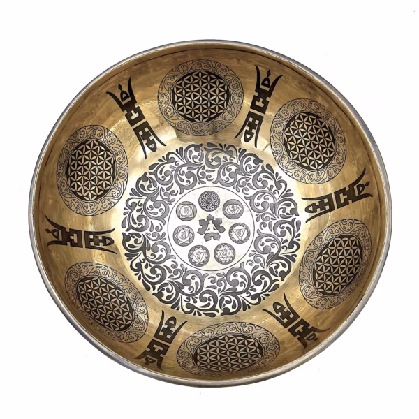 Bol Gravé De Guérison Tibétain - 21 Cm - 7 Chakras &Amp; Fleur De Vie – Image 2