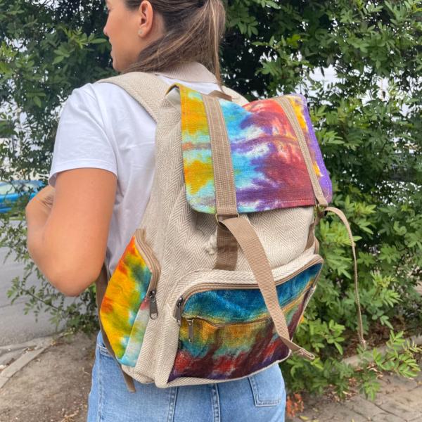 Großer quadratischer Rucksack aus Tiedye-Hanf – Bild 5