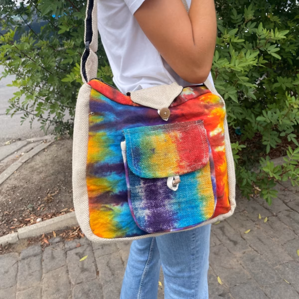 Tiedye Studieveske I Hamp med Lomme Foran - Bilde 4