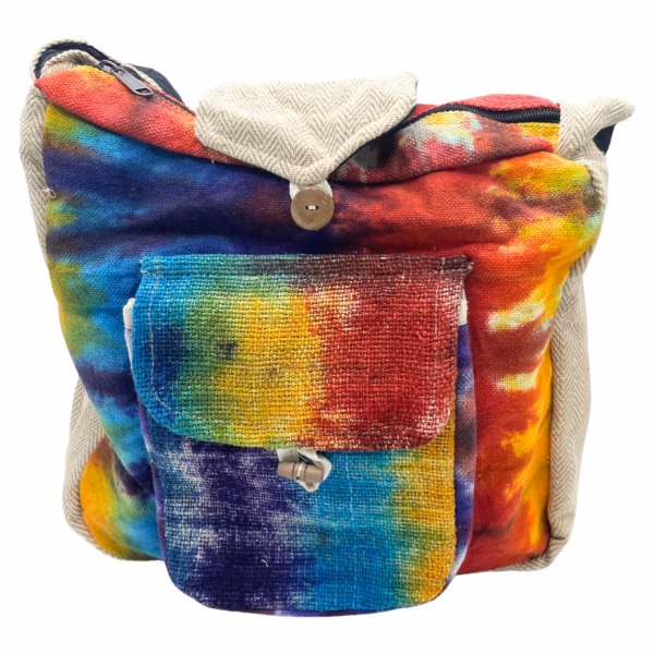 Tiedye Studieveske I Hamp med Lomme Foran