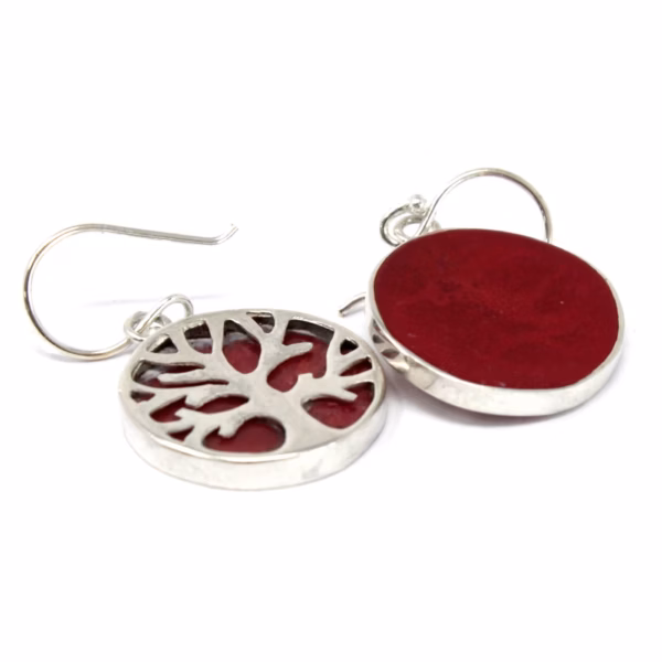 Boucles d'Oreilles  Argent Arbre de Vie 15mm - Coral Effect – Image 3