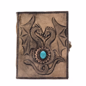 Two Dragons - Esoterisk Notatbok - Red Tan - 200 Sider Søm i Kanten - 17,5x12,5x3cm