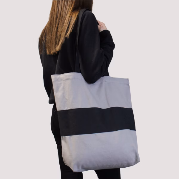 Tvåfärgad Kasse I Bomull - 38X42X12Cm - Grå &Amp; Svart - Bild 4