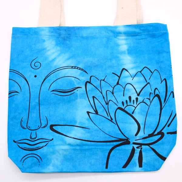 Tye-Dye Cotton Bag (6oz) - 38x42x12cm - Lotus Buddha - Blue - Natural Handle - Imagen 2