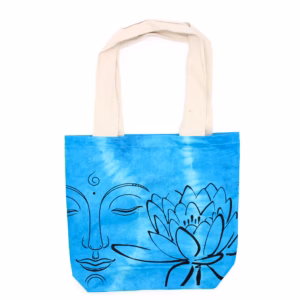 Tye-Dye Bomullspose (6Oz) - 38x42x12cm - Lotus Buddha - Blå - Naturlig Håndtak