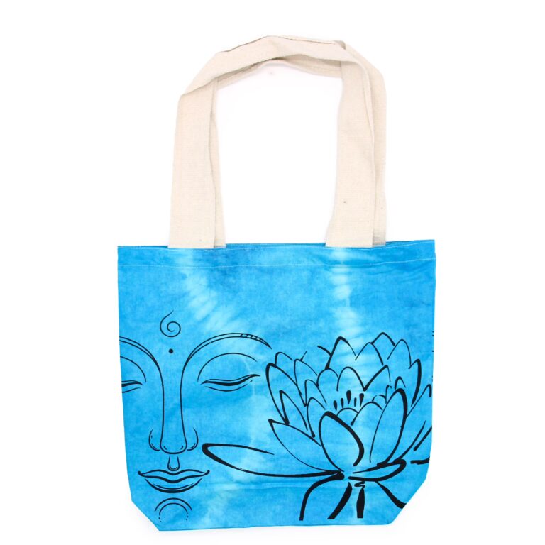 Tye-Dye-Cotton-Bag-6oz-38x42x12cm-Lotus-Buddha-Blue-Natural-Handle
