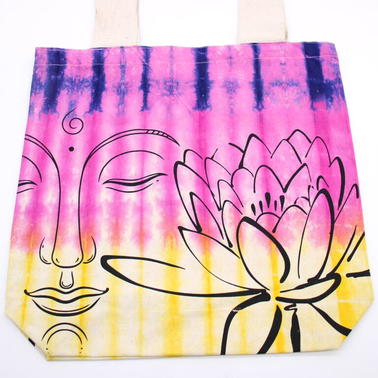 Tye-Dye-Cotton-Bag-6oz-38x42x12cm-Lotus-Buddha-Multi-Col-Natural-Handle