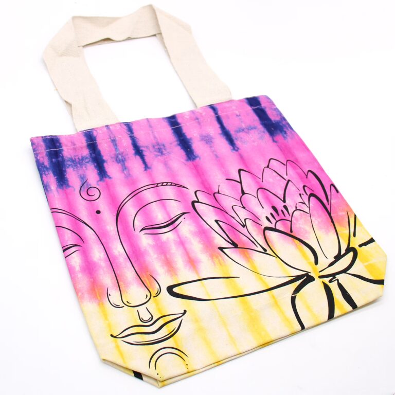 Tye-Dye-Cotton-Bag-6oz-38x42x12cm-Lotus-Buddha-Multi-Col-Natural-Handle