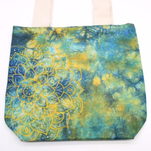 Batikväskor av Bomull - Mandala - Grön/Blå - Naturlig Handtag - 38x42x12cm