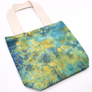 Batikväskor av Bomull - Mandala - Grön/Blå - Naturlig Handtag - 38x42x12cm