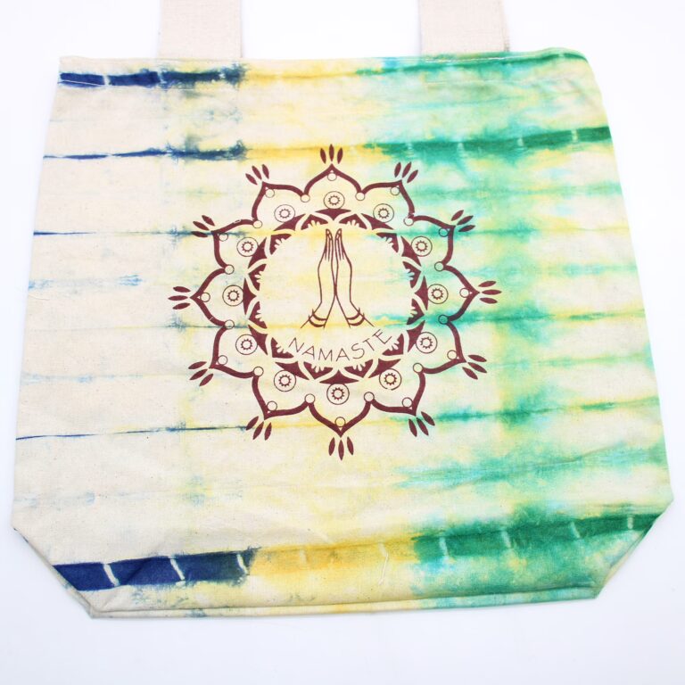 Tye-Dye-Cotton-Bag-6oz-38x42x12cm-Namaste-Hands-Multi-Natural-Handle