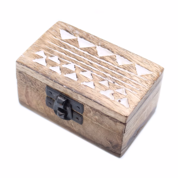 Hvitvasket Trekasse - 3x1,5 Pilleeske med Aztekisk Design
