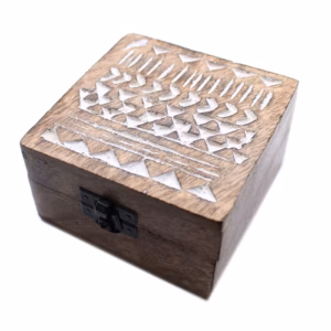 Mango Houten Doos - Witgewassen - Azteeks Motief