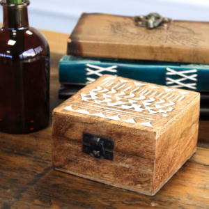 Mango Houten Doos - Witgewassen - Azteeks Motief