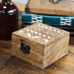 White Washed Wooden Box - 4x4 Slavic Design