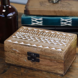 Mango Houten Doos - Witgewassen - Azteeks Motief
