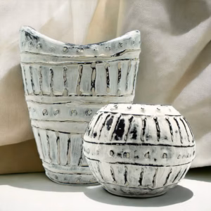 Brede Halsvormige Vaas - Crème 22cm