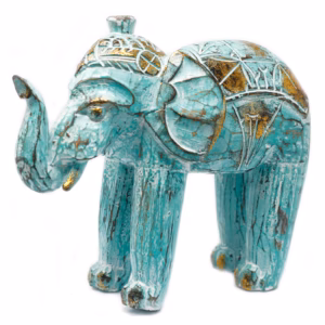 Elefant Skåret I Tre - Turquois Gold