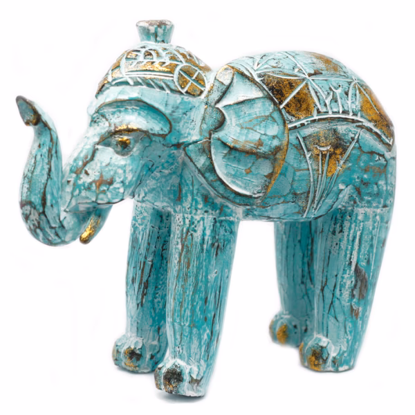 Elefant Skåret I Tre - Turquois Gold