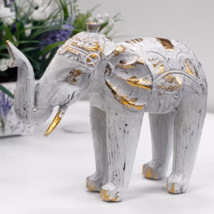 Træudskåret Elefant - Hvidguld