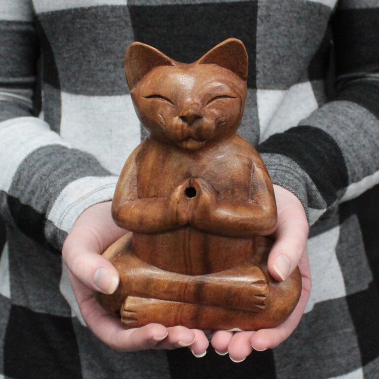 Wooden-Carved-Incense-Burners-Lrg-Yoga-Cat