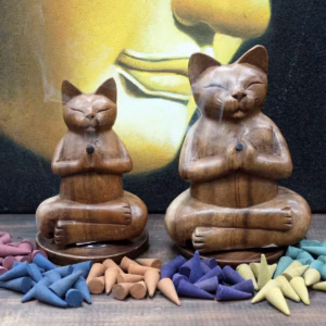 Brûleur d'Encens Bois - Chat Yoga - Grand