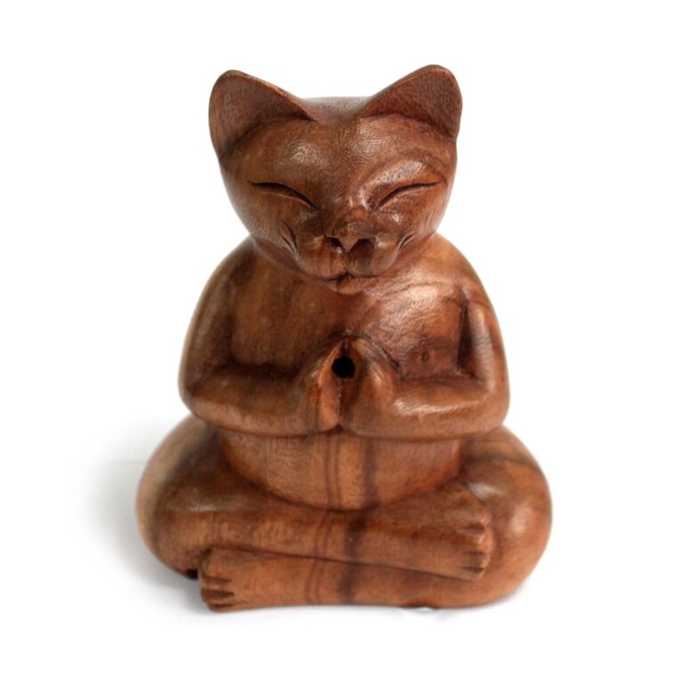 Wooden-Carved-Incense-Burners-Lrg-Yoga-Cat