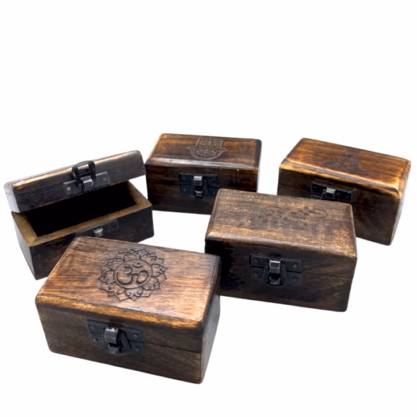 Wooden Pill Box 9x5x4cm - Carved Designs – Bild 2