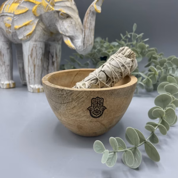 Skål Til Røgelse I Træ - Hamsa - 12X7Cm