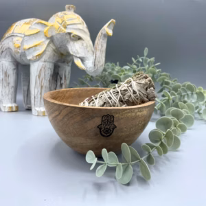Smudge Stick Skål I Tre - Hamsa - 14x7Cm