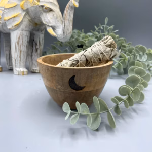 Smudge Stick Skål I Tre - Tre Måner - 12x7Cm