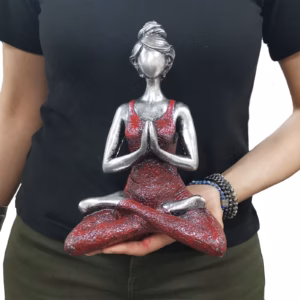 Yoga Beeldje - Vrouw - Zilver & Bordeaux Rood - 24cm