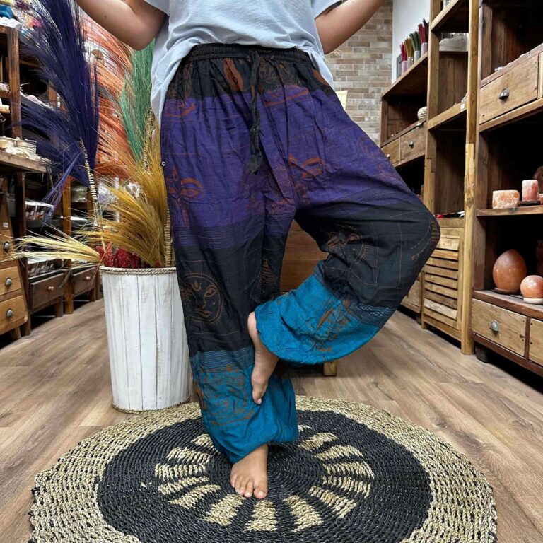 Yoga-and-Festival-Pants-High-Cross-Himalayan-Print-on-Purple