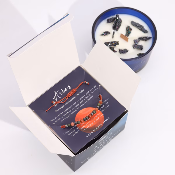 Zodiac Crystal Candle with Gemstone Bracelet - Aries - Image 3