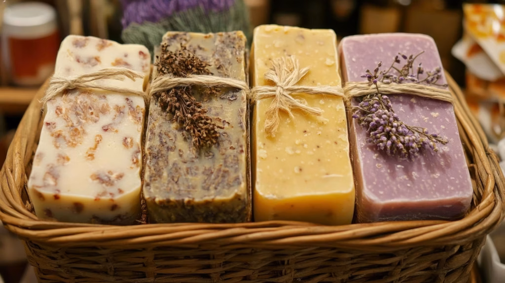 Handmade Soap Guide: Natural Ingredients, Skin Types and How to Choose 25 Handmade Natural Soaps In A Market Basket - Artisanal Bars For Everyday Skincare And Gifting