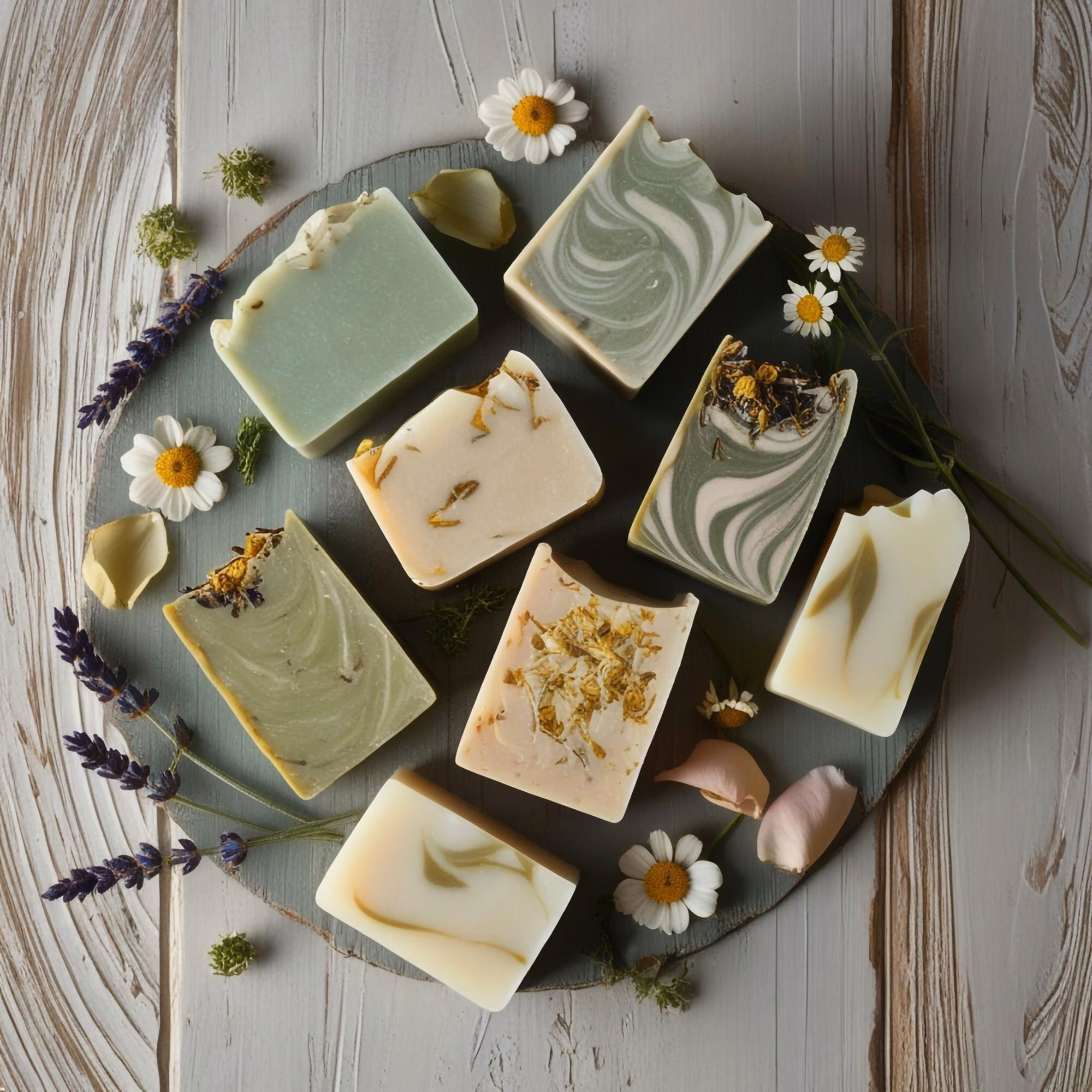 Olive Oil Soap vs Shea Butter Soap: Which Is Better for Your Skin? 2 Handmade Soap Bars Arranged On A Tray With Fresh Flowers